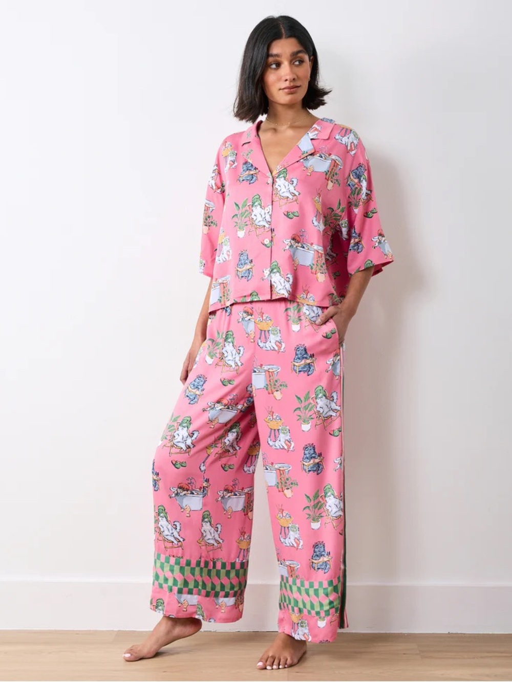 NWT Anthropologie Printfresh Satin Wildest Dreams Set in Cat Spa Day Size Medium